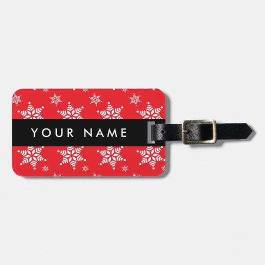 ホワイトスノーフレーク,赤,あなたの名前,パーソナライズ ラゲッジタグ (正面横)