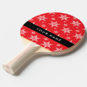 ホワイトスノーフレーク，赤，あなたの名前，パーソナライズ 卓球ラケット (正面アングル)