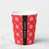 ホワイトスノーフレーク，赤，あなたの名前，パーソナライズ 紙コップ (正面)