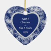 ホワイトスノー縁どフレックスオンブルー写真テンプレート セラミックオーナメント (裏面)