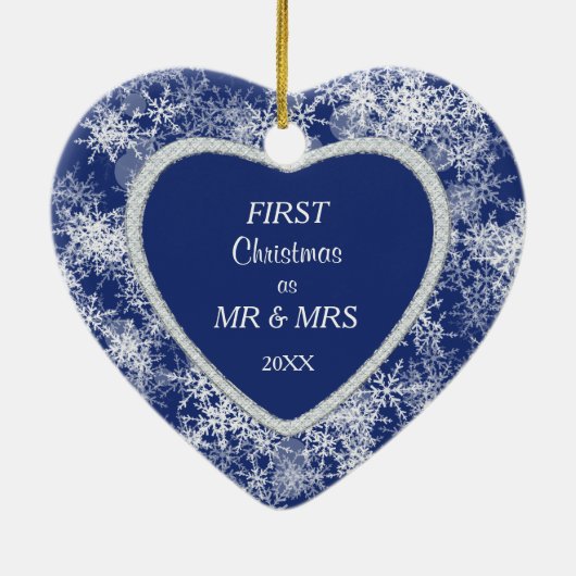 ホワイトスノー縁どフレックスオンブルー写真テンプレート セラミックオーナメント (裏面)