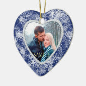 ホワイトスノー縁どフレックスオンブルー写真テンプレート セラミックオーナメント (左)