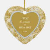 ホワイトスノー縁どフレークオン金ゴールド写真テンプレート セラミックオーナメント (裏面)