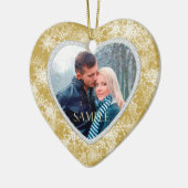 ホワイトスノー縁どフレークオン金ゴールド写真テンプレート セラミックオーナメント (左)