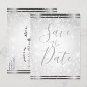 ホワイトスパークルのエレガントな冬の結婚式　結婚式招待状（事前通知） 案内ポストカード (正面/裏面)