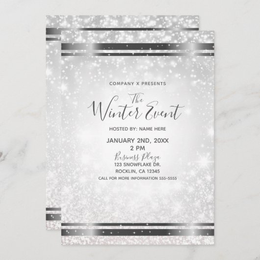 ホワイトスパークルエレガントウィンターワンダーランドイベント 招待状 (正面/裏面)