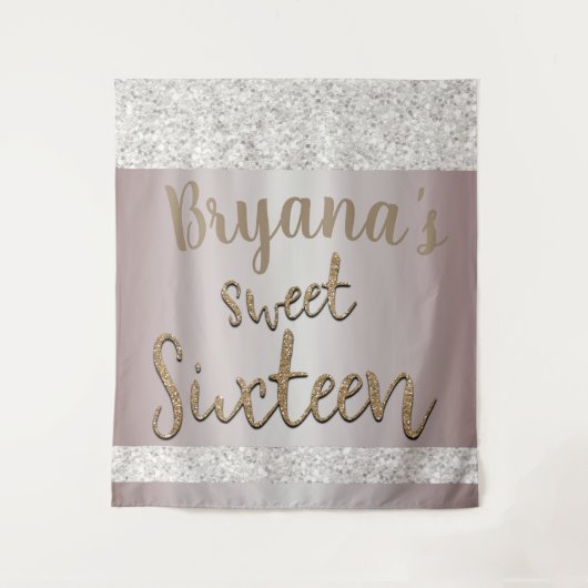 ホワイトスパークルグリッター ブラッシュピンク スイート16 背景 タペストリー (正面)