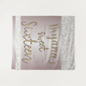 ホワイトスパークルグリッター ブラッシュ ピンク スイート16 背景 タペストリー (正面(横))