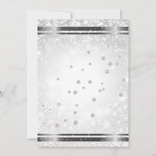 ホワイトスパークルダイヤモンド結婚ズドレスブライダルシャワー 招待状 (裏面)