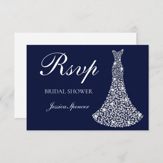 ホワイトスパークルドレス 誕生日 / ブライズシャワー 出席確認 出欠カード (正面/裏面)