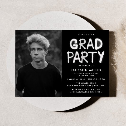 ホワイトスプレイ絵を描トフォト卒業パーティー 招待状