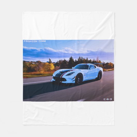 ホワイトスポーツカーフリースブランケット フリースブランケット (正面)