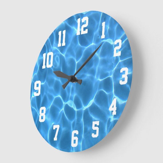 ホワイトスポーツナンバーズアクアブルースイミングプール写真 ラージ壁時計 (傾斜)