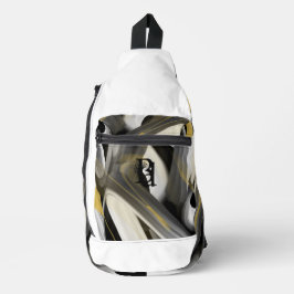 ホワイトスリングバッグトレンド抽象芸術アートブラック金ゴールド スリングバッグ