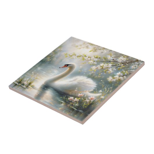 ホワイトスワンオンレイク絵を描フローラ タイル (側面)