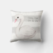 ホワイトスワングレースクリプトパーソナライズされた誕生 クッション (裏面)