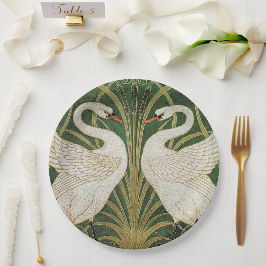 ホワイトスワンズラッシュウォルタークレーンイラストレーション ペーパープレート (ウェディング)