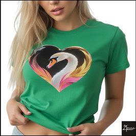 ホワイトスワンハートフレームネオンポップアート Tシャツ