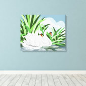 ホワイトスワンペアアートプリント キャンバスプリント (インサイチュ (ウッドフロア))