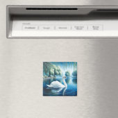 ホワイトスワン泣く柳ウォーターカラーアート マグネット (インサイチュ (食洗機))