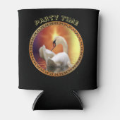 ホワイトスワン(金ゴールドとオレンジの背景) 缶クーラー (正面)