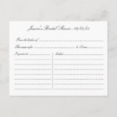 ホワイトスワーズオンシャルボードブライダルシャワーレシピ インビテーションポストカード (裏面)