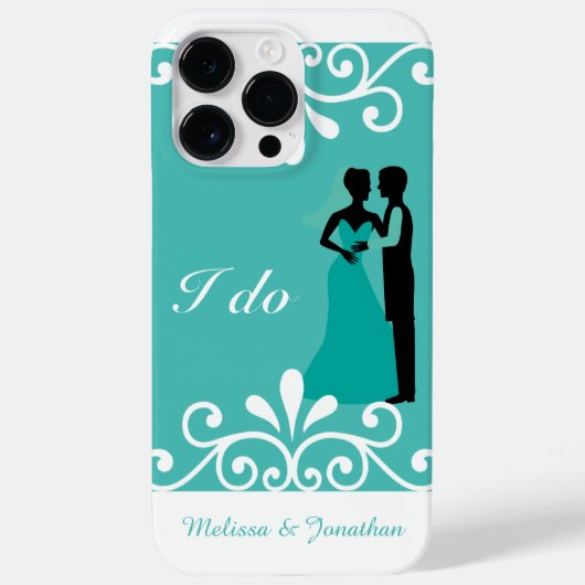 ホワイトスワーズ新郎新婦ティール（緑がかった色）エレガントな結婚私行う Case-Mate iPhoneケース (裏面)