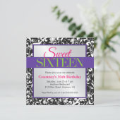 ホワイトスワールオンブラックスウィート16誕生日 招待状 (スタンド正面)