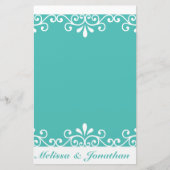 ホワイトスワール新郎新婦ティール（緑がかった色）エレガントな結婚式 便箋 (正面)