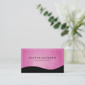 ホワイトス縁どティリストピンクテクスチャブラックウェーブ 名刺 (スタンド正面)