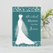 ホワイトズガ結婚ウンオンティール（緑がかった色）ブライダルシャワー招待状 招待状 (スタンド正面)