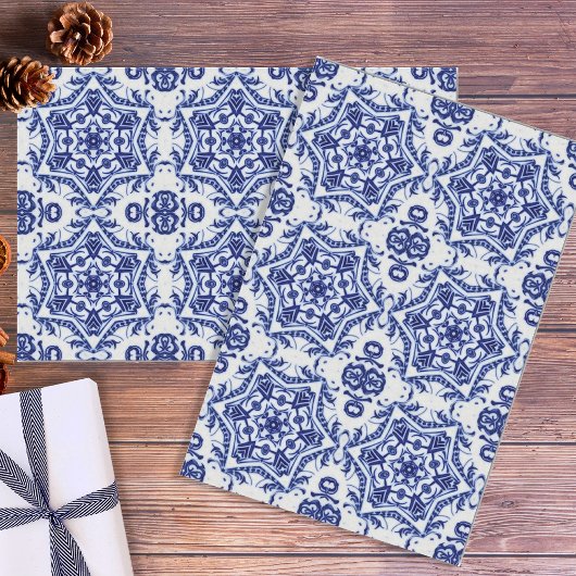 ホワイトセラミック工芸品のヴィンテージクリスマススターブルー 薄葉紙