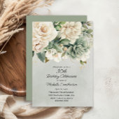 ホワイトセージグリーンフローラ金ゴールド30th誕生日 招待状