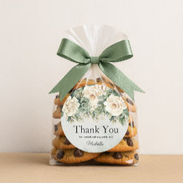 ホワイトセージグリーン フローラル ゴールド バースデー サンクス ラウンドシール