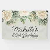 ホワイトセージグリーン フローラル 80歳の誕生日 横断幕 (横)
