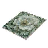 ホワイトセージ緑の花アールヌーボー タイル (側面)