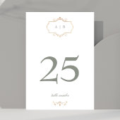 ホワイトセージ緑クラシック金ゴールド結婚モノグラム テーブルナンバー