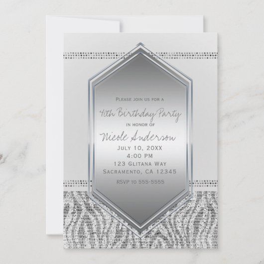 ホワイトゼブラシルバーグラムバースデーパーティエディイベント 招待状 (正面)