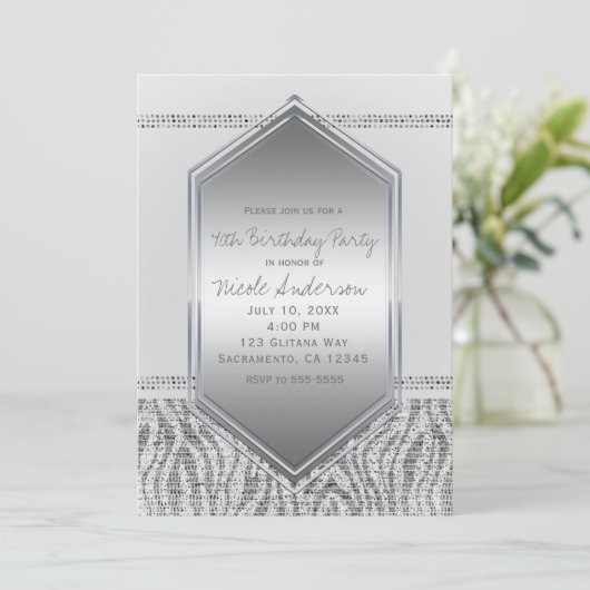 ホワイトゼブラシルバーグラムバースデーパーティエディイベント 招待状 (スタンド正面)
