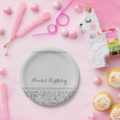 ホワイトゼブラスパークルシークインズグラムモダンパーティー ペーパープレート (パーティー)