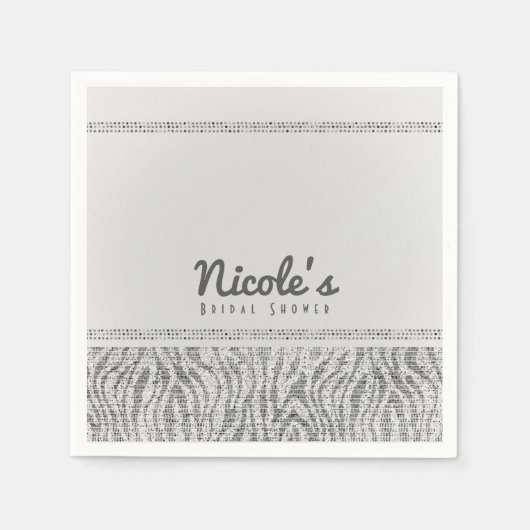 ホワイトゼブラスパークルシークンズグラムパーティー スタンダードカクテルナプキン (正面)
