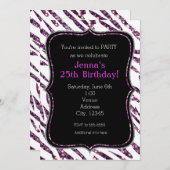 ホワイトゼブラプリントグラムグリッターパーティの招待状 招待状 (正面/裏面)