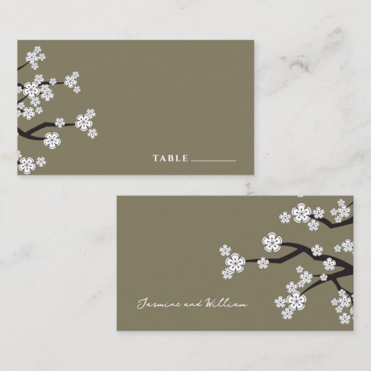 ホワイトゼン桜さくらんぼ咲きアジア結婚の プレイスカード (正面/裏面)