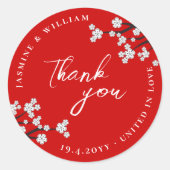 ホワイトゼン桜さくらんぼ咲き赤アジア結婚の ラウンドシール (正面)