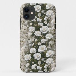 ホワイトソフトフラワーパターンデザイン iPhone 11 ケース