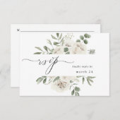 ホワイトソフトフローラ&ユーカリw食事RSVP 3 出欠カード (正面/裏面)