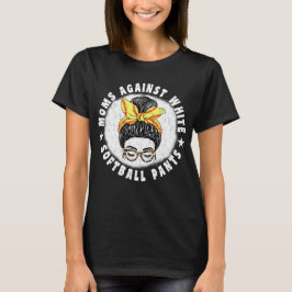 ホワイトソフトボールパンツ反対のママ メッシーバン母 Tシャツ