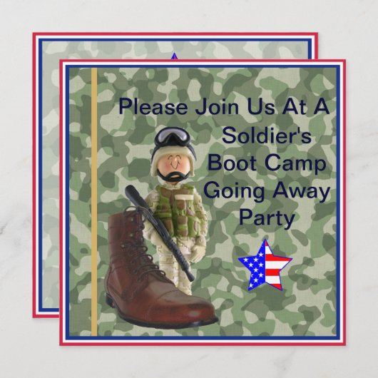 ホワイトソルジャーブートキャンプゴー遠くに招待状 招待状 (正面/裏面)