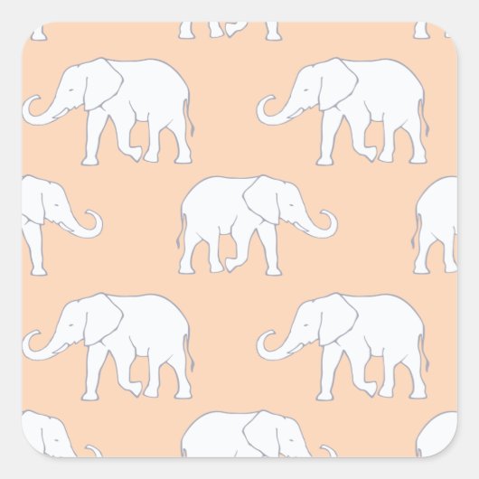 ホワイトゾウの四角シール スクエアシール (正面)