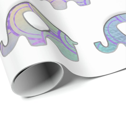 ホワイトゾウ赤ちゃん女の子ボーイパープルミントVIP ラッピングペーパー (ロールコーナー)